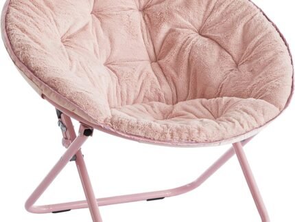 Faux Fur with Holographic Trim Foldable Saucer Chair, Blush